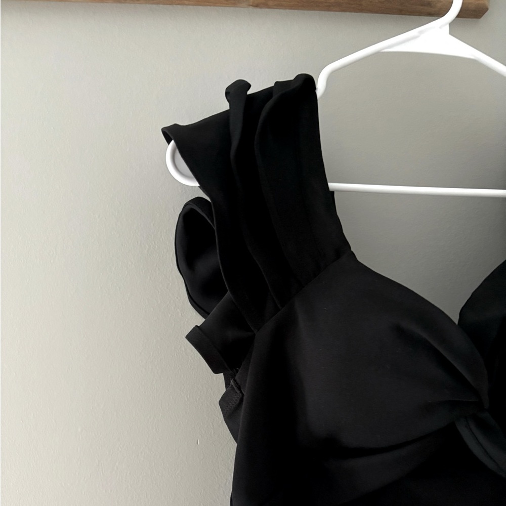 Statement-Sleeve Black Bodysuit